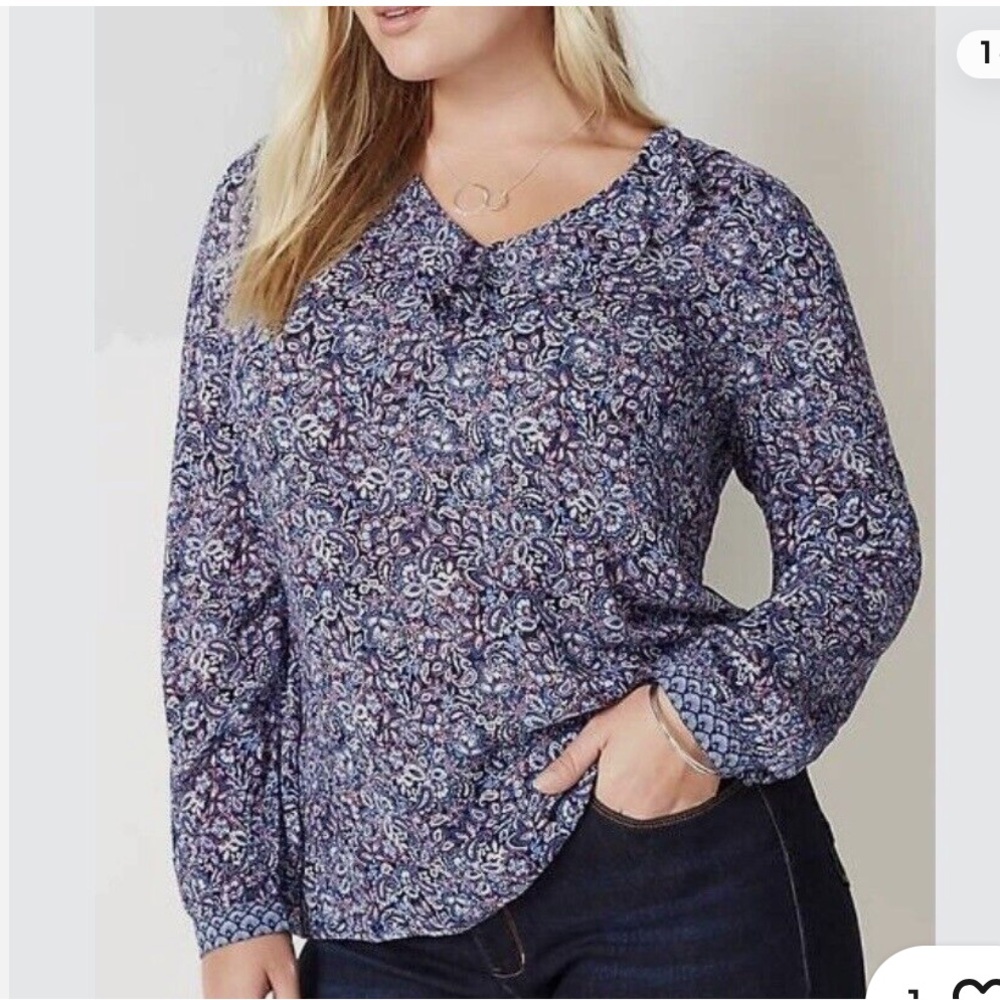 J Jill Floral Paisley Ruffle V-Neck Boho Cottagecore Blouse Size Medium